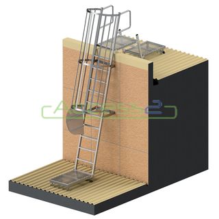 Fixed Parapet Ladders with Cage, Walkway, and Door