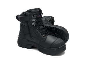 BOOT BLUNDSTONE ROTOFLEX WOMENS LACE UP ZIP SIDED BLACK SAFETY (US 5 / EU 35)