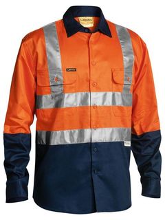 BISLEY BS6267T ORANGE/NAVY TAPED HI-VIS SHIRT