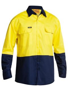 BISLEY BS6267 YELLOW/NAVY HI-VIS COTTON SHIRT