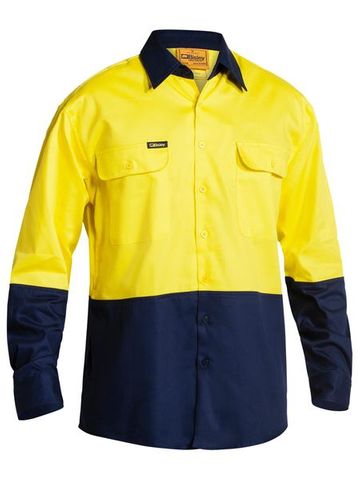 BISLEY BS6267 YELLOW/NAVY HI-VIS COTTON SHIRT