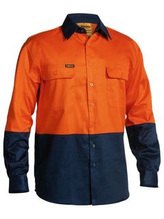 BISLEY BS6267 ORANGE/NAVY HI-VIS COTTON SHIRT