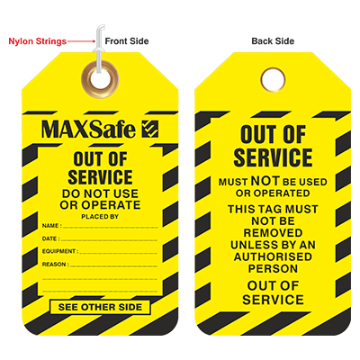 TAG CAUTION OUT OF SERVICE PACK OF 100 - TEAR PROOF