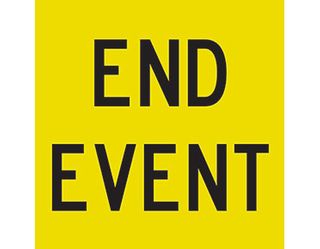 SIGN END EVENT FLUORO YELL/GRN CL1 REF. 600 X 600 CORFLUTE