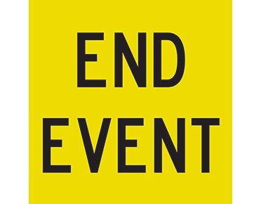 SIGN END EVENT FLUORO YELL/GRN CL1 REF. 600 X 600 CORFLUTE