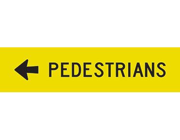 SIGN PEDESTRIANS (LEFT ARROW) CL1 REF. 1200 X 300 CORFLUTE