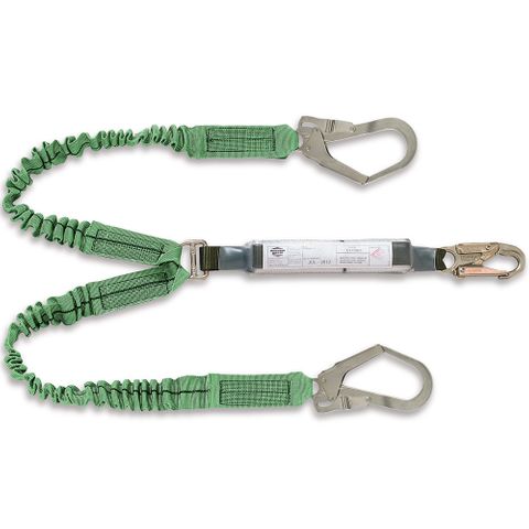 LANYARD STRETCHSTOP 2M TWIN LEG 56mm HOOKS WITH SHOCK ABSORBER & 19mm HOOK
