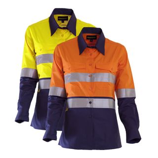 Tru Workwear Ladies Lightweight Taped Shirt - Orange/Navy