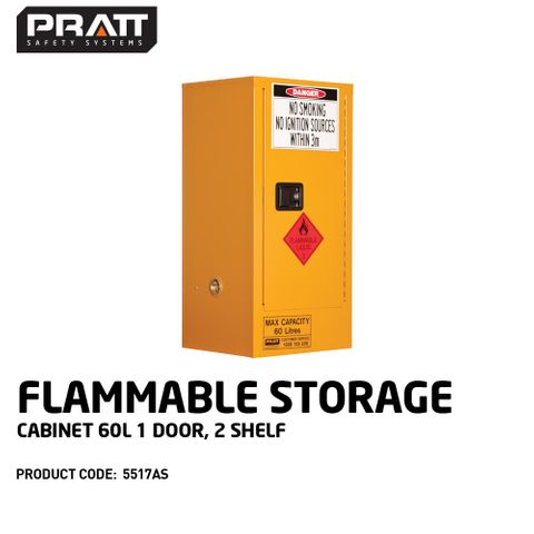 PRATT FLAMMABLE CABINET 60LTR 1 DOOR, 2 SHELF