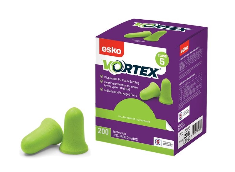 Esko Vortex Bell Shaped Un-Corded Earplugs Class 5 - 26dB Green Box 400
