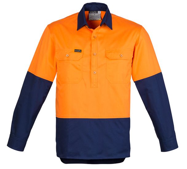 Syzmik Mens Hi Vis Closed Fire Resistant Long Sleeve Shirt