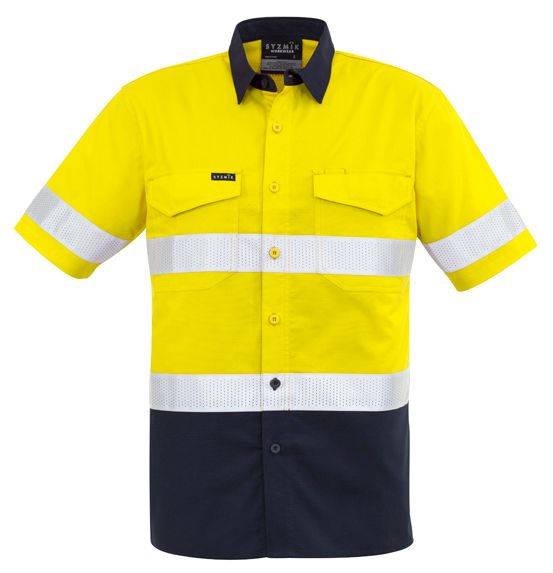 Syzmik Mens Rugged Cooling Taped Hi Vis Spliced Short Sleeve Shirt