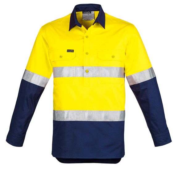Syzmik Mens Hi Vis Closed Front Long Sleeve Shirt - Hoop Taped