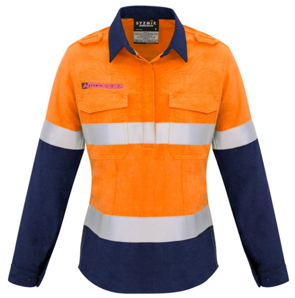Syzmik Womens Fire Resistant Closed Fire Resistantont Hooped Taped Spliced Shirt