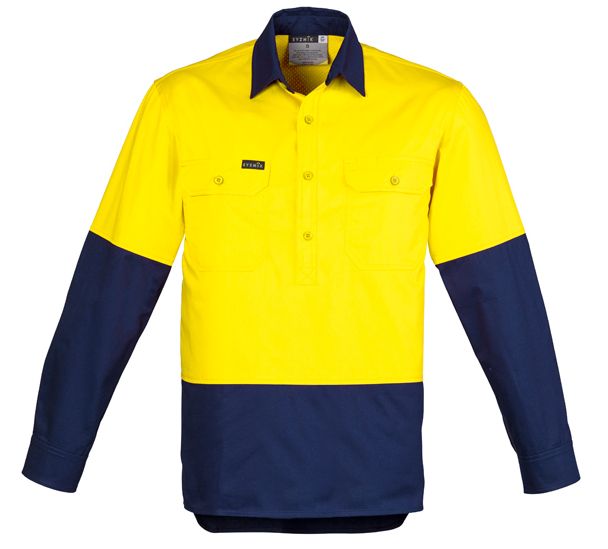 Syzmik Mens Hi Vis Closed Fire Resistant Long Sleeve Shirt
