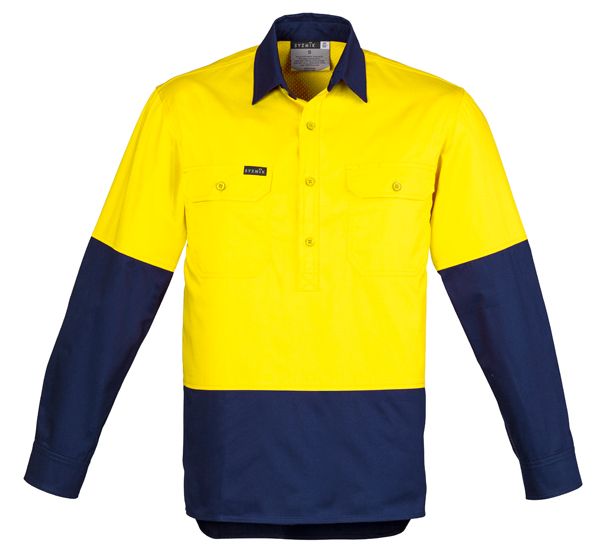 Syzmik Mens Hi Vis Closed Fire Resistant Long Sleeve Shirt