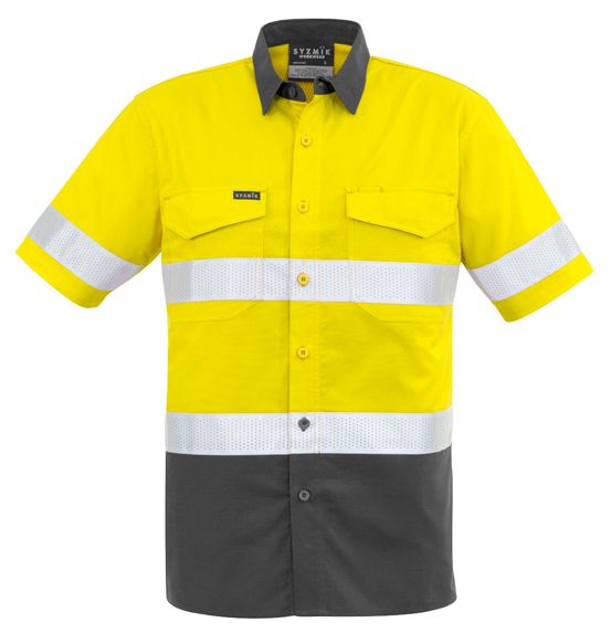 Syzmik Mens Rugged Cooling Taped Hi Vis Spliced Short Sleeve Shirt