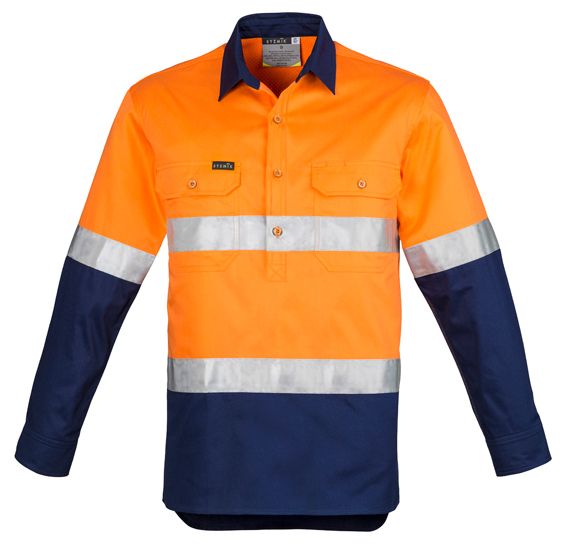 Syzmik Mens Hi Vis Closed Fire Resistant Long Sleeve Shirt - Hoop Taped