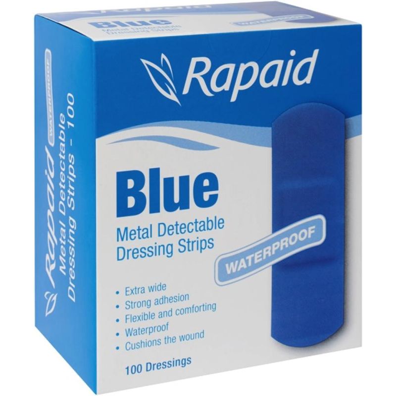 Rapaid 7007155-C-02 Dressing Strips Metal Detectable Waterproof Blue Box 100