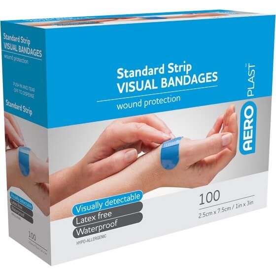 Aeroplast Standard Strip Visual Bandages Waterproof AV2000 Blue 2.5cm x 7.5cm Box 100
