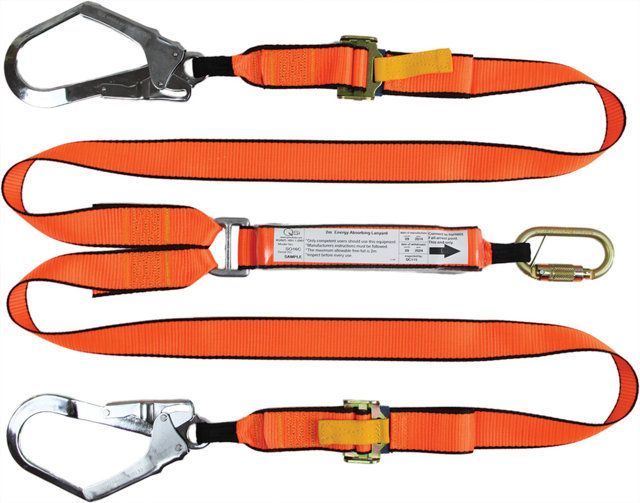QSI Adjustable Twin Leg Lanyard with Carabiner and 2 Scaffold Hooks