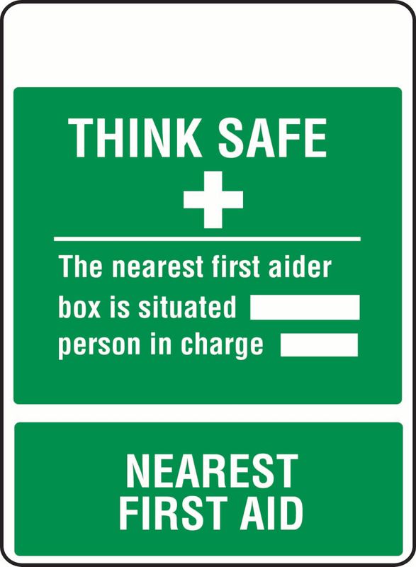 Think Safe The Nearest First Aider Box… Sticker