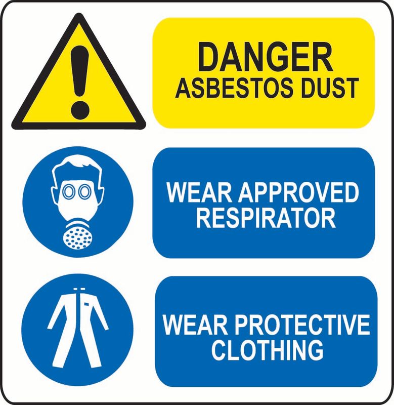 Danger Asbestos Dust, Wear Approved Respirator, Wear Protective Clothing ACM