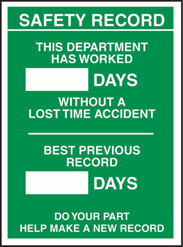 Safety Record Days Since, Record Department Sticker