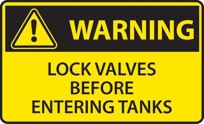 Warning Lock Valves Before Entering Tanks Sticker