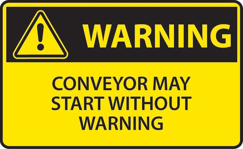 Warning Conveyor May Start Without Warning Sticker