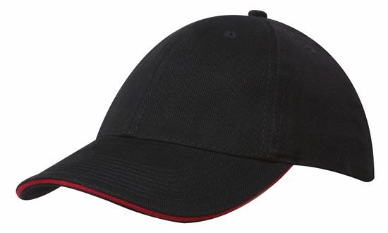 Headwear 6 Panel Brushed Heavy Cotton Cap with Sandwich Trim