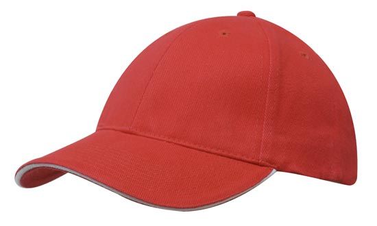 Headwear 6 Panel Brushed Heavy Cotton Cap with Sandwich Trim