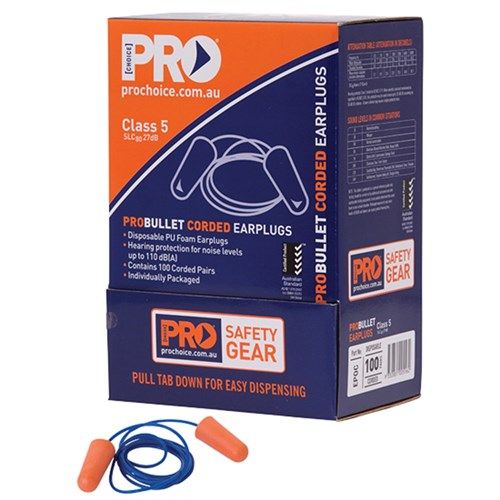 Pro Choice Probullet Disposable Earplugs Corded Box 100