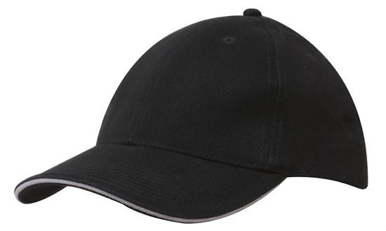 Headwear 6 Panel Brushed Heavy Cotton Cap with Sandwich Trim