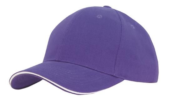 Headwear 6 Panel Brushed Heavy Cotton Cap with Sandwich Trim