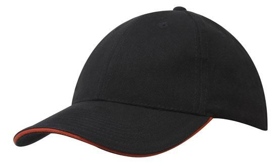 Headwear 6 Panel Brushed Cotton Cap with Sandwich Trim