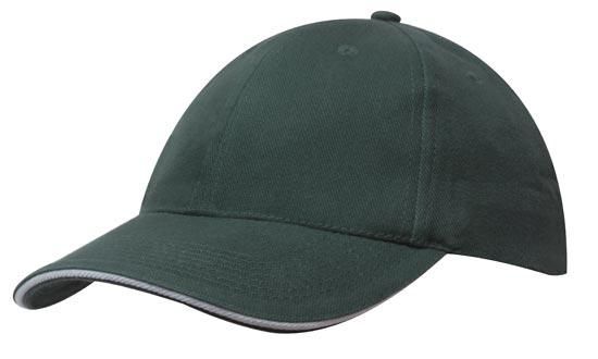 Headwear 6 Panel Brushed Cotton Cap with Sandwich Trim