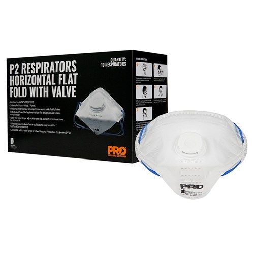 Pro Choice Horizontal Flat Fold P2 Respirator with Valve Box 10