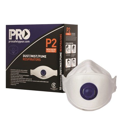 Pro Choice Dust Masks Flat Fold P2 + Valve Box 10
