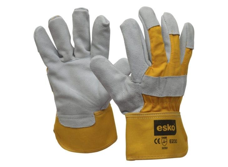 Esko Heavy Duty Leather/Cotton Glove Safety Cuff ‘A’ Grade Yellow/Grey