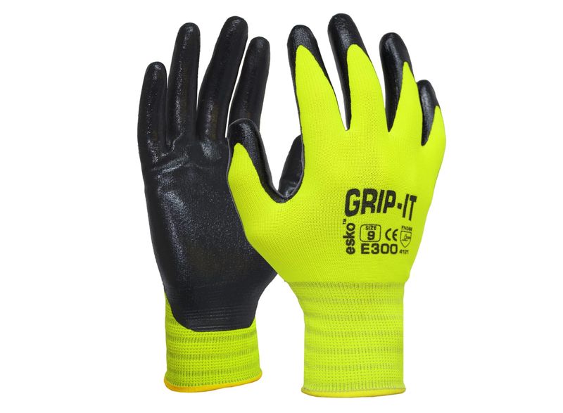 Esko Grip-It Nitrile Palm Coating With Nylon Liner Gloves Neon Yellow