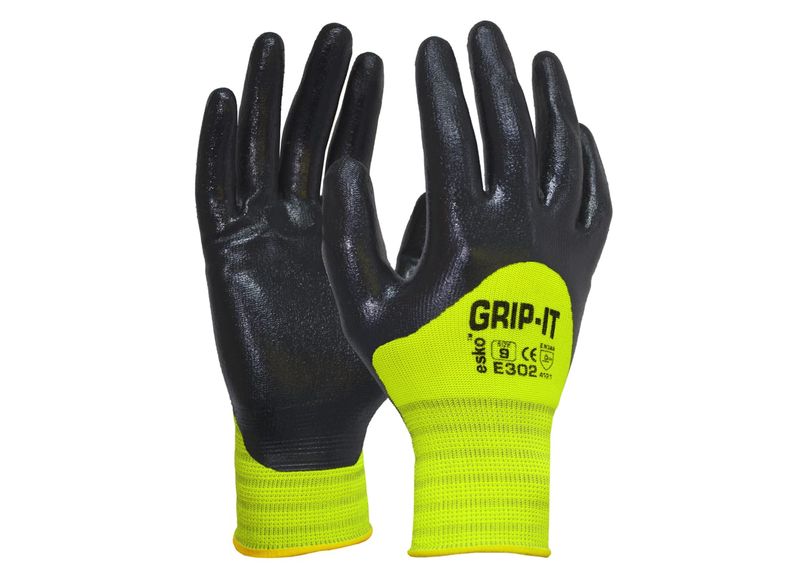 Esko Grip-It Nitrile 3/4 Dip Coating With Nylon Liner Gloves Neon Yellow
