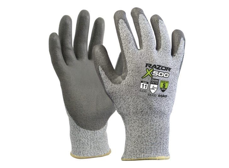 Esko Razor X500 Gloves PU Coated Cut Resistant Level 5 HPPE Fibre Liner Grey