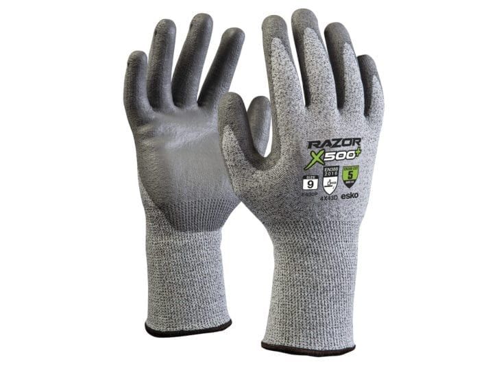 Esko Razor X500+ Gloves HPPE Cut Resistant Level 5 PU Coating Long Cuff Grey
