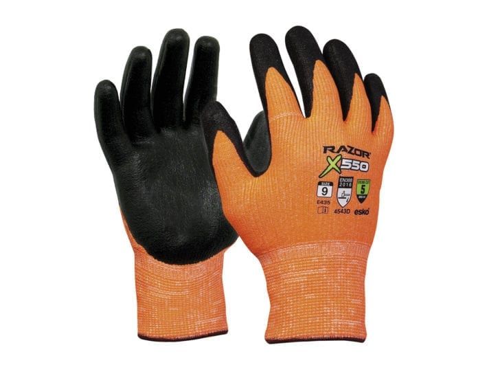 Esko Razor X550 Gloves Nitrile Coated Cut Resistant Level 5 HPPE Fibre Liner Orange