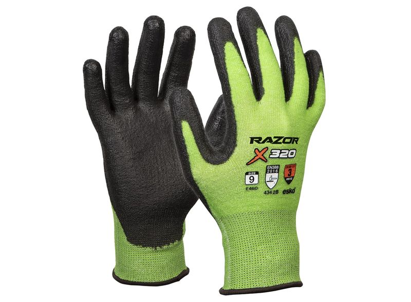 Esko Razor X320 Gloves HPPE Cut Resistant Level 3 PU Coating Green/Black