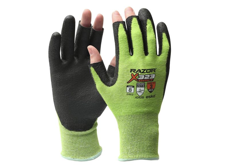 Esko Razor X323 Digit Gloves HPPE Cut Resistant Level 3 2-Finger PU Coating Neon Green