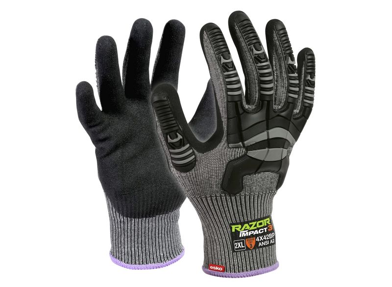 Esko Razor Impact3 Gloves Cut Resistant Level B Sandy Nitrile Coating TPR Impact Protection