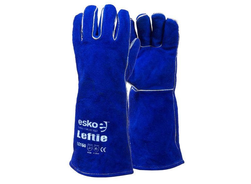 Esko Leftie Premium Left Hand Pair Welders Gloves Lined Welted Blue 406mm