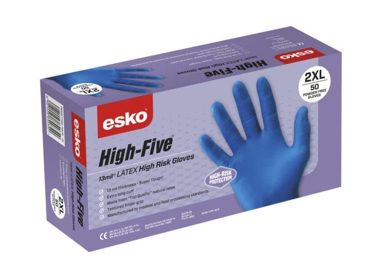 Esko High Five Disposable Latex High Risk Gloves Powder Free Blue Box 50